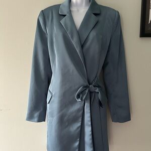Elegant Blue Satin Wrap Dress